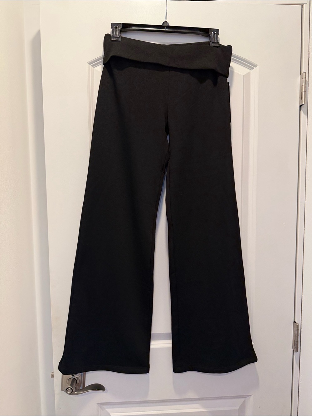 Black Fold-Over Waist Boot-Cut Pants